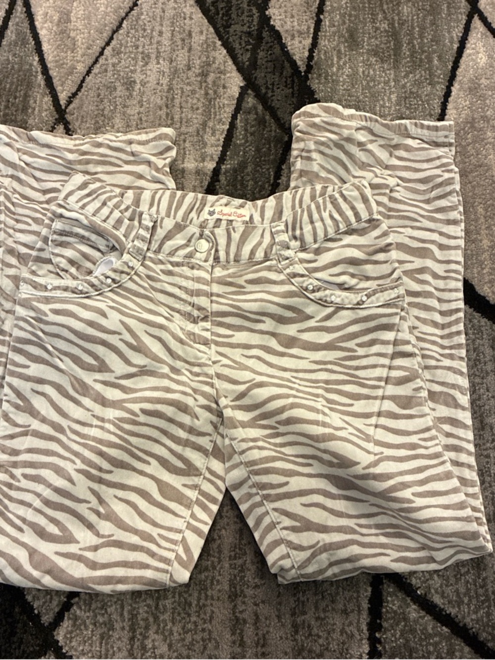 Gymboree Girls Zebra Print Jeans in White and Light Gray